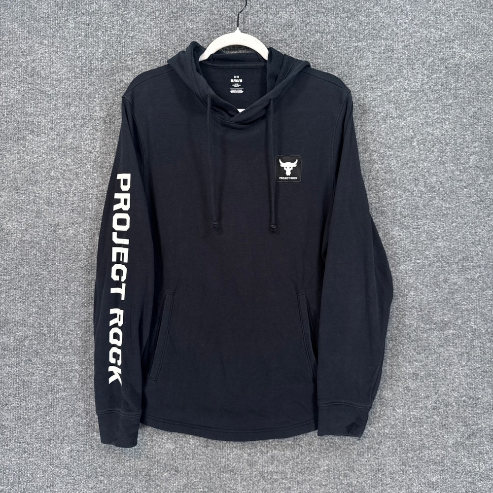 Under Armour Project Rock Hoodie Mens Medium Black Graphic Pullover Sweatshirt